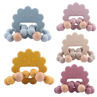 1 pc new baby teether silicone bracelet newborn molar baby nursing silicone pendant wood ring teething rattle gift for kids