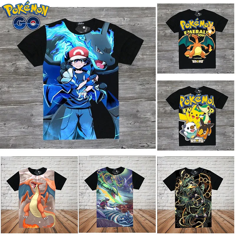 

New Anime Cartoon Pokemon Pikachu Long Sleeve Charizard Clothes Boys Girls Loose Midlength T-shirt Short Sleeve T-shirt Clothing