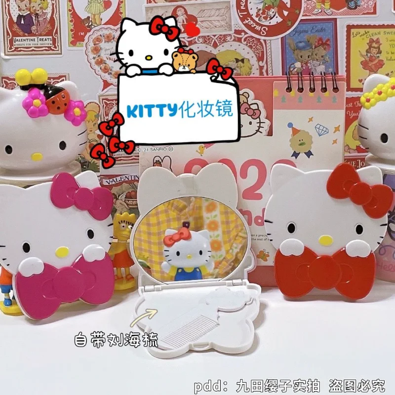 

Hello KittyNew makeup mirror portable makeup mini portable folding with comb small mirror girl mirror anime figure
