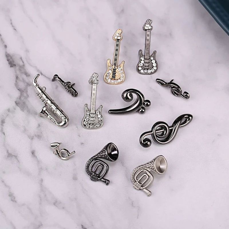 

Fashion Musical Note Brooch Shirt Suit Collar Lapel Pins Violin Guitar Saxophone Orchestra Badges Jewelry Gifts for Women Men