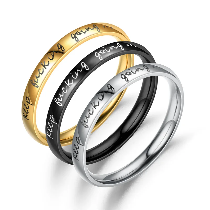 

Keep Fucking Going Self Motivation Rings 3mm Titanium Steel Girl Gift Thin Finger Ring Jewelry Findings Supply Moticatin