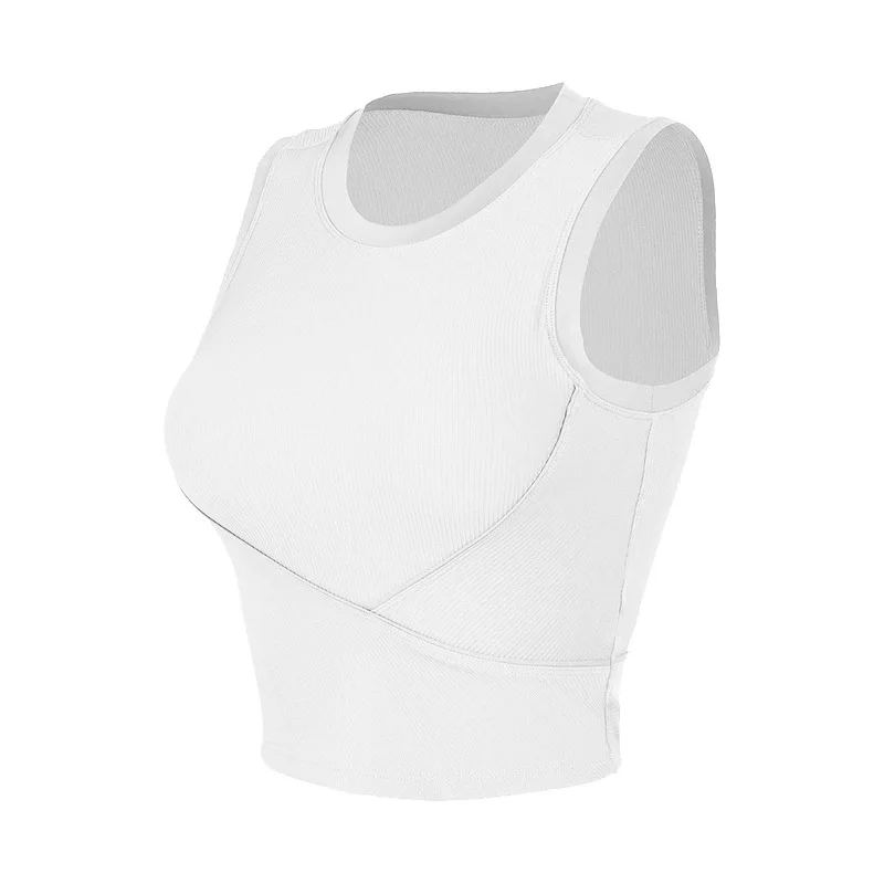 Ladies Yoga Top Summer High Waist Show Navel Cord Chest Pad Fitness Sleeveless Shirt Skinny Seamless Sports Tank Top