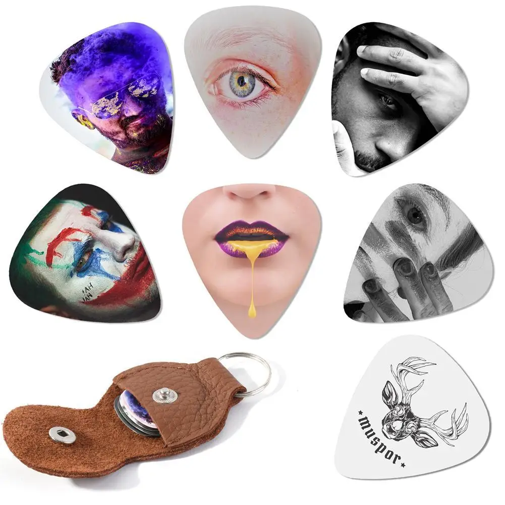 

Medium Guitar Picks Set With Iron Box Picks Holder Art Printing Design Gift For Bass Electric Acoustic Guitars
