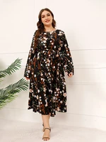 casual street for summer women sexy party dresses plus size women clothing long sleeve fashion v neck elegant flowers dress