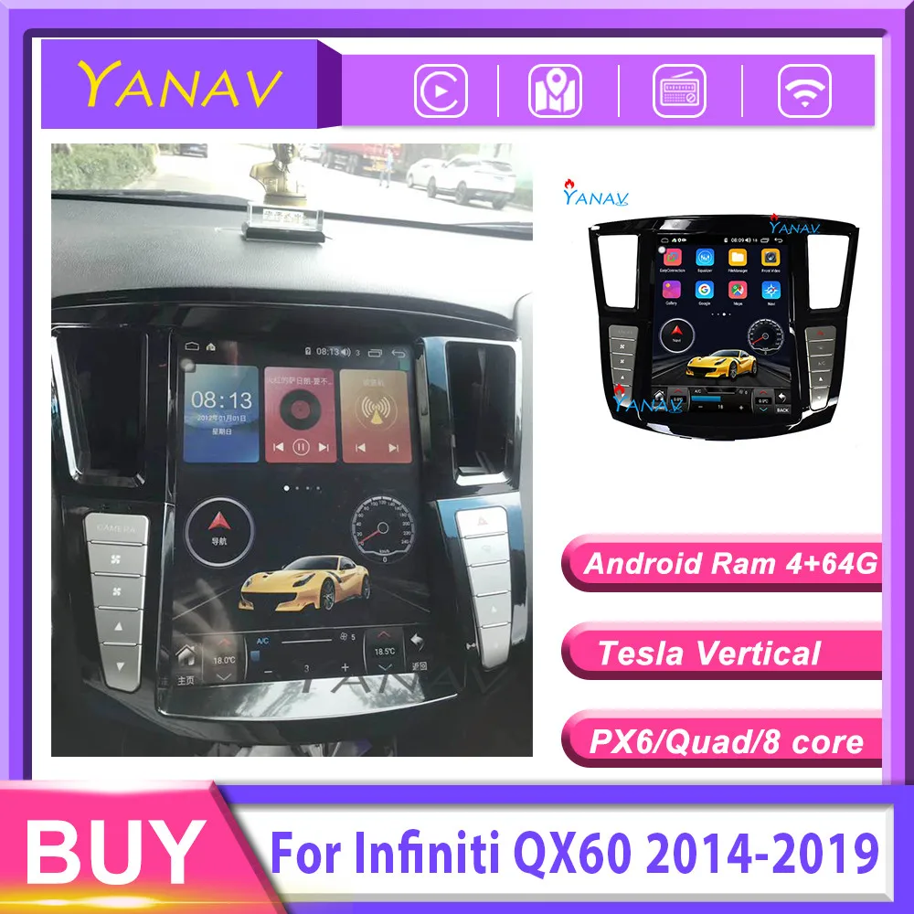

2 Din Android GPS Navigation Car Radio Tesla Style For Infiniti QX60 2014-2019 Auto Stereo Receiver Video Multimedia MP3 Player