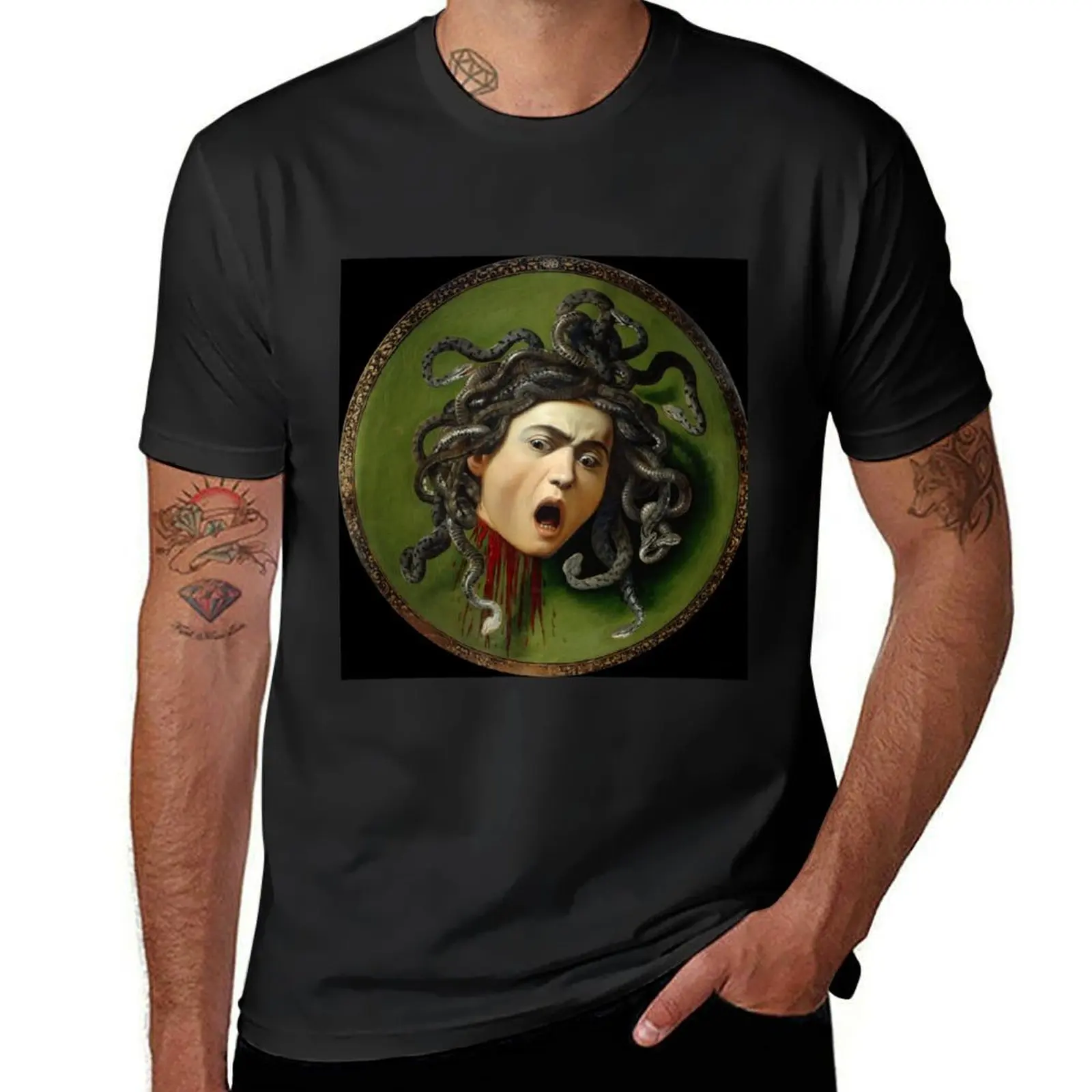 Medusa от Caravaggio T-Shir футболки с графическим рисунком потные мужские смешные