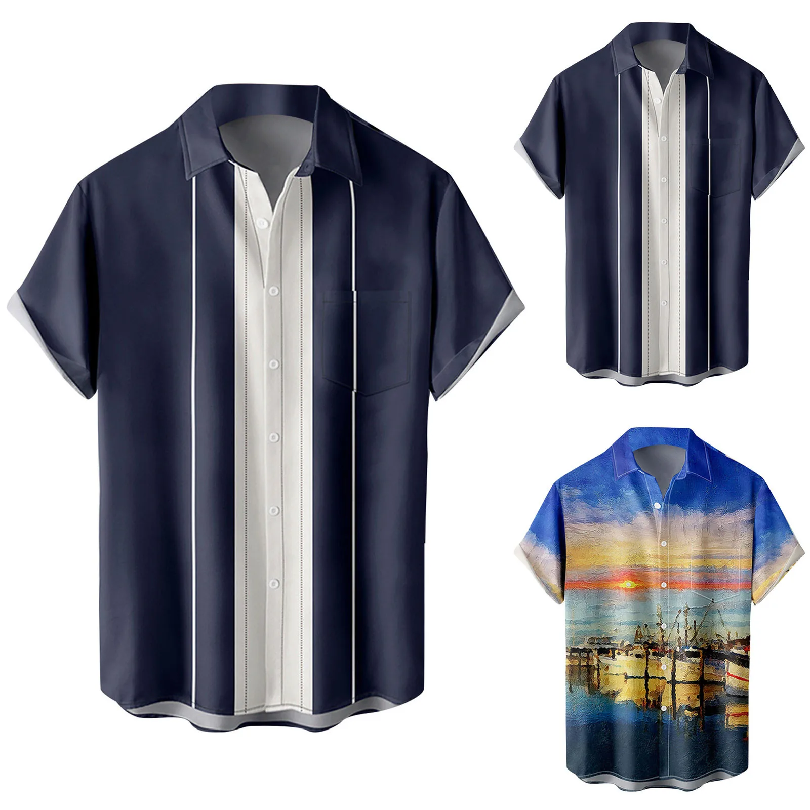 

Мужская Модная и удобная рубашка с 3D Цифровым принтом, с пряжкой, отворотом и коротким рукавом, мужской рубашки из вискозного волокна, корот...