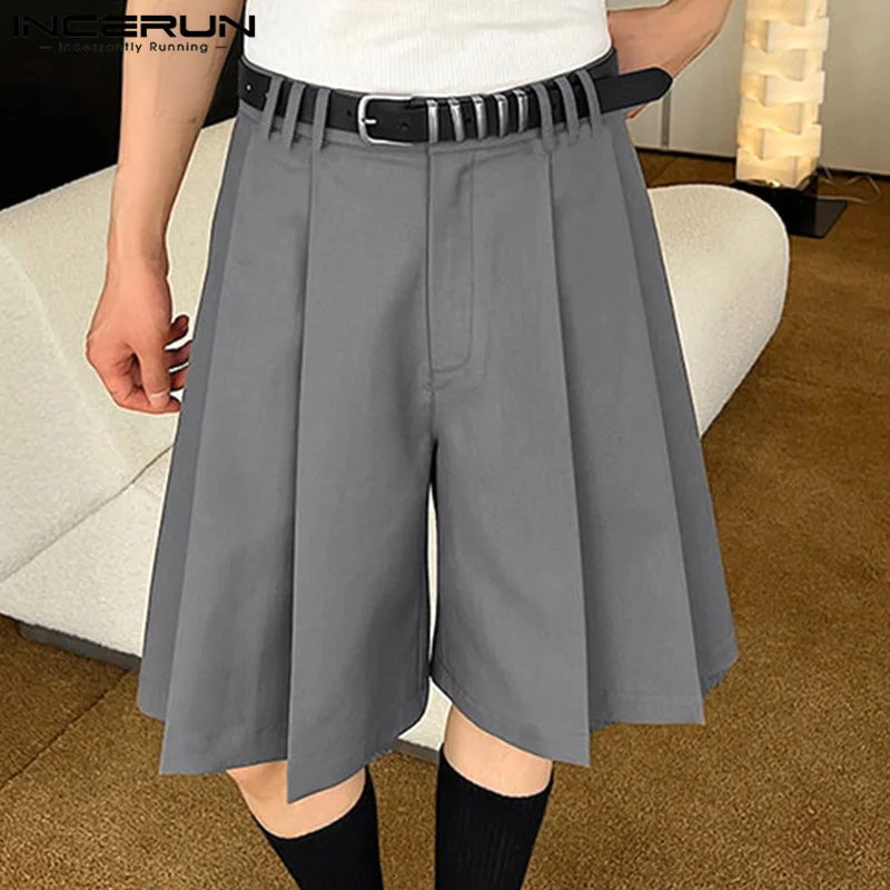 

2023 Men Shorts Pleated Solid Color Loose Streetwear Casual Men Bottoms Korean Style Summer Leisure Male Shorts S-5XL INCERUN