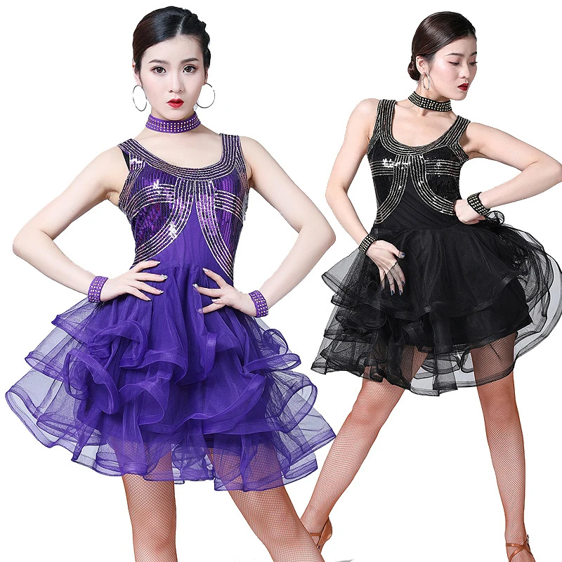 

Latin Dance Wear Women 4 Colors Sequin Beaded Embroidery Salsa Ballroom Tango Latin Dance Dress Women Latin Jazz Dance Costume