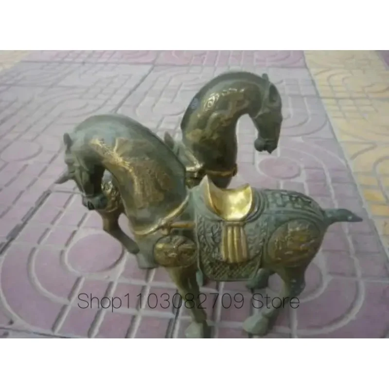 Династия Цин (QianLong1736-1792) бронзовая позолоченная статуя лошади/скульптура пара