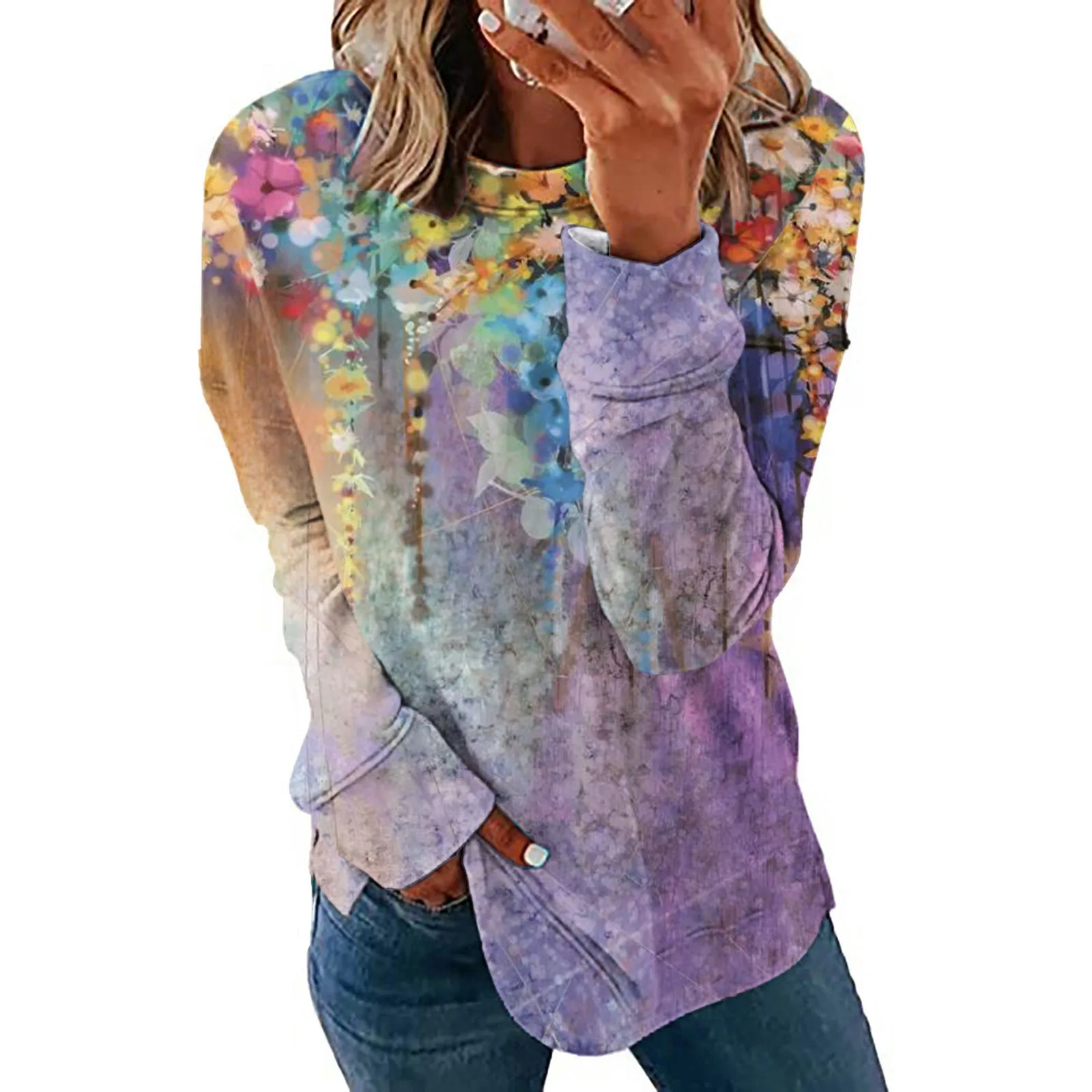 

Womens Fall Sweatshirt Women's Autumn And Winter Printing Multi Color Long Sleeved Round Necked Hooded 2t Zip up Hoodie Girl