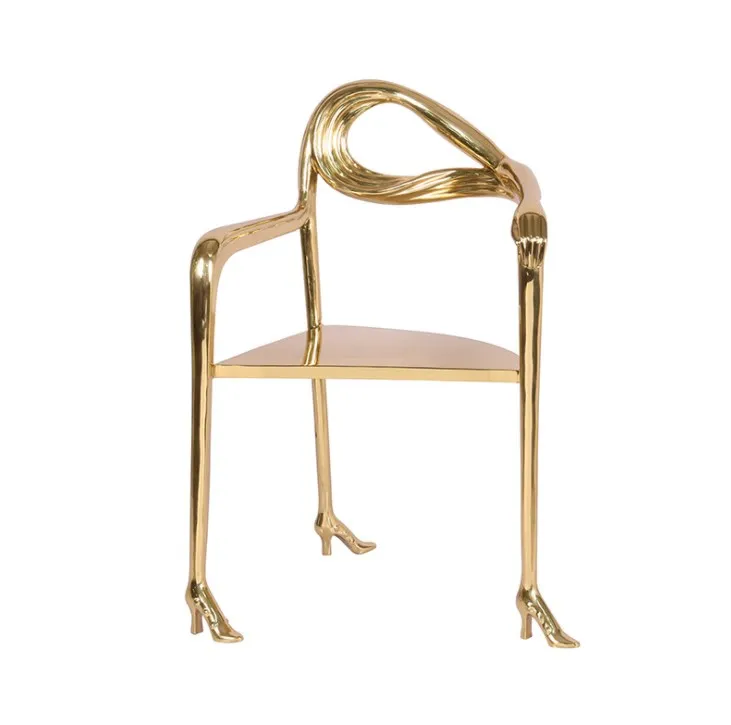 

Copper Craft Makeup Chair Fashion Luxury Design High-heel Shoe Stand 3 Legs Living Room Chair Brass Dining Chair