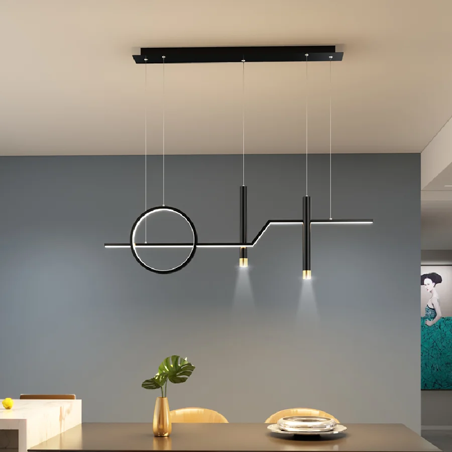 

Modern Nordic Creative LED Chandelier Simple Black Dining Room Island Iron Long Pendant Lamp Restaurant Coffee Shop Bar Fixtures