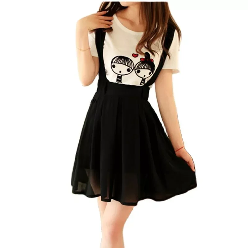 

2022 Lady Casual Suspend Skirt Summer Chiffon Strap Skirts Short Pleated Skirt School Girl Mini A Skirts