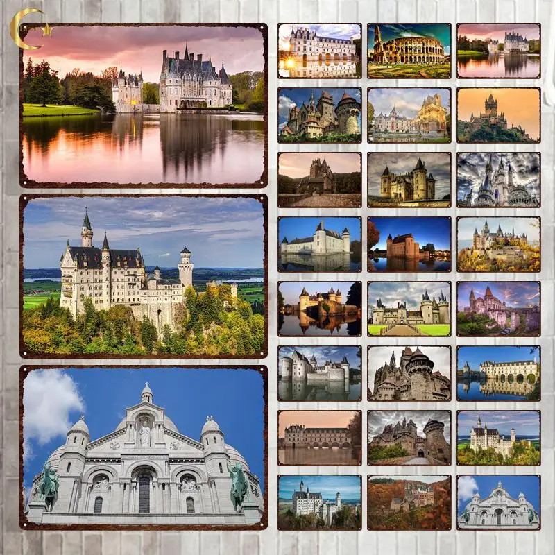 

France City Landscape Metal Sign Vintage Tin Sign Plaque Metal Plate Decorative Plate for Home Decoration Living Room Wall Decor