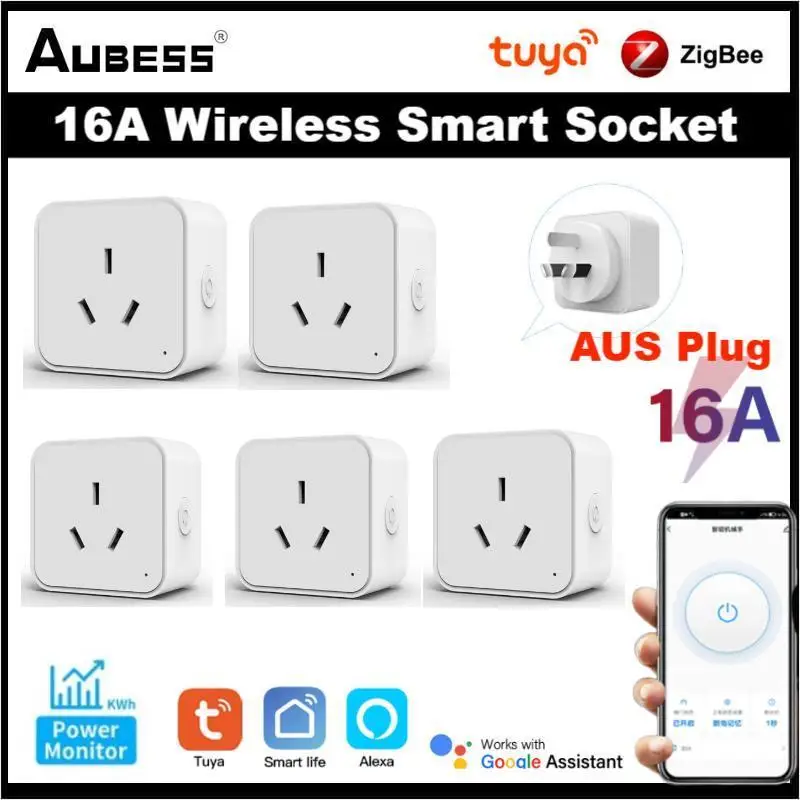 

Aubess Zigbee Tuya Smart Socket 16A AU Wireless Plug Power Monitor Remote Control By Alexa Amz Google Home Assistant Smart Life