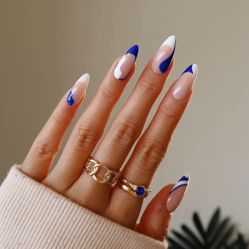 

Nail Finished Patch Blue And White Color Matching 24 Pieces Suitable For Any Size