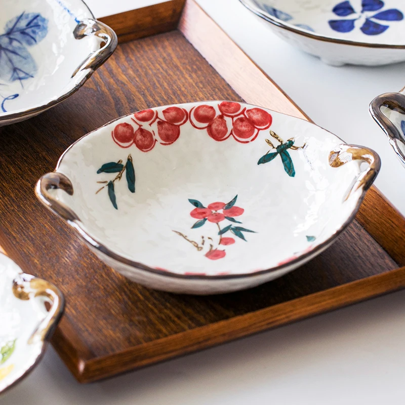 

Japanese Hand-painted Retro Double Ear Vegetable Plate, Old Japanese Curry Rice Plate, Fruit Inventory, Heart Plate