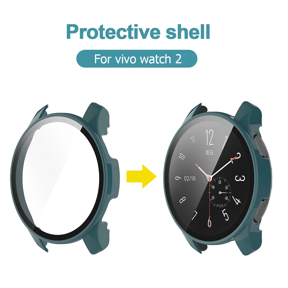 

2022 NEW Glass + Cover for Vivo Watch 2 PC Tempered Glass Film Screen Protector Bumper Frame Protective Durable Accessories