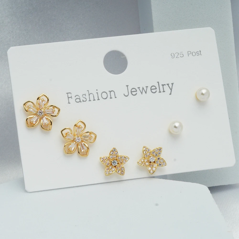 

Elegant New Flower Star Round Simulated-Pearl Heart Stud Earrings Sets for Women Girls Classic Korean Jewelry