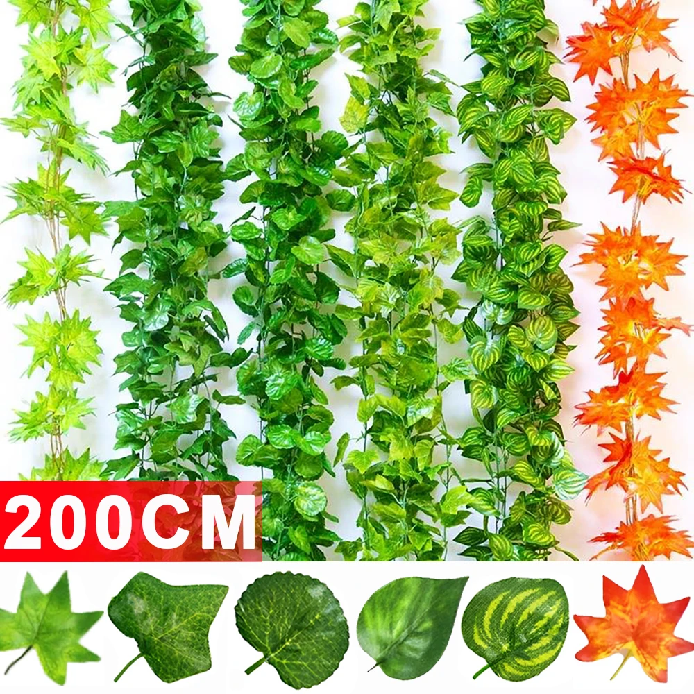 

200CM Artificial Plants Creeper Green Silk Ivy Leaf Garland Wall Hanging Vine Rattan Leaves Home Wedding Party Decoration Plants