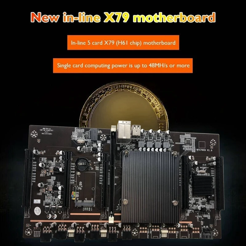 Материнская плата X79 H61 BTC Miner с кабелем переключателя + 24-контактный разъем