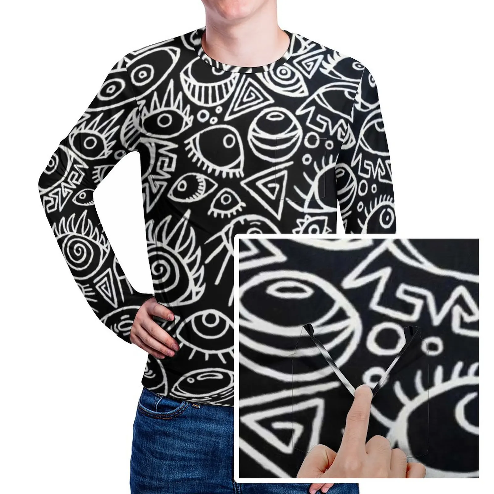 

Мужская футболка в стиле хип-хоп с длинным рукавом и геометрическим принтом