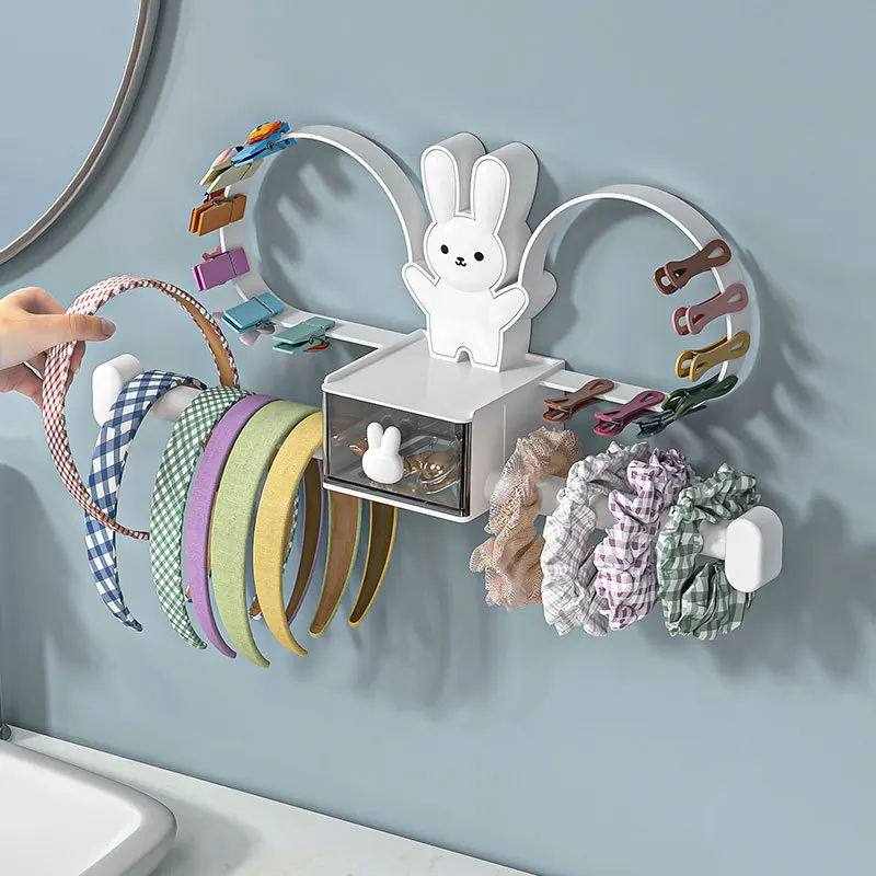 

Kawaii Rabbit Hair Hoop Storage Rack Wall Mounted Hair Tie Hair Clip Hairband Display Bathroom Headband Barrettes Organizer