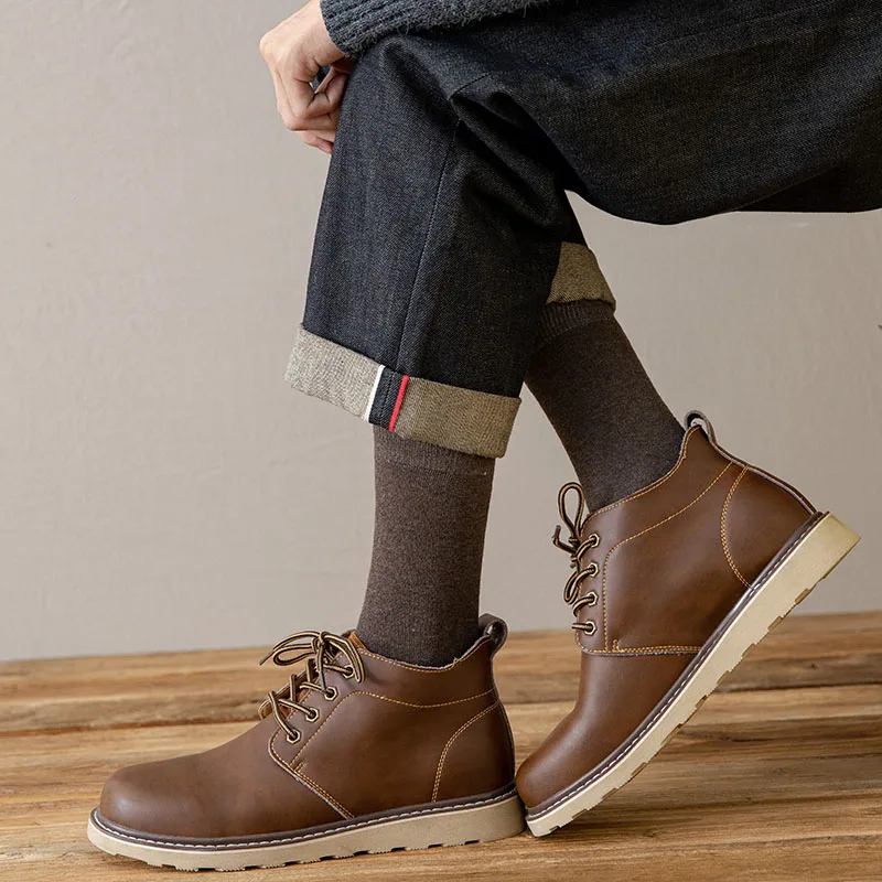 Winter Thickened Pure Cotton Men's Socks Plus Size Harajuku Retro Business Warm Men's Solid Color Long Socks 5 Pair