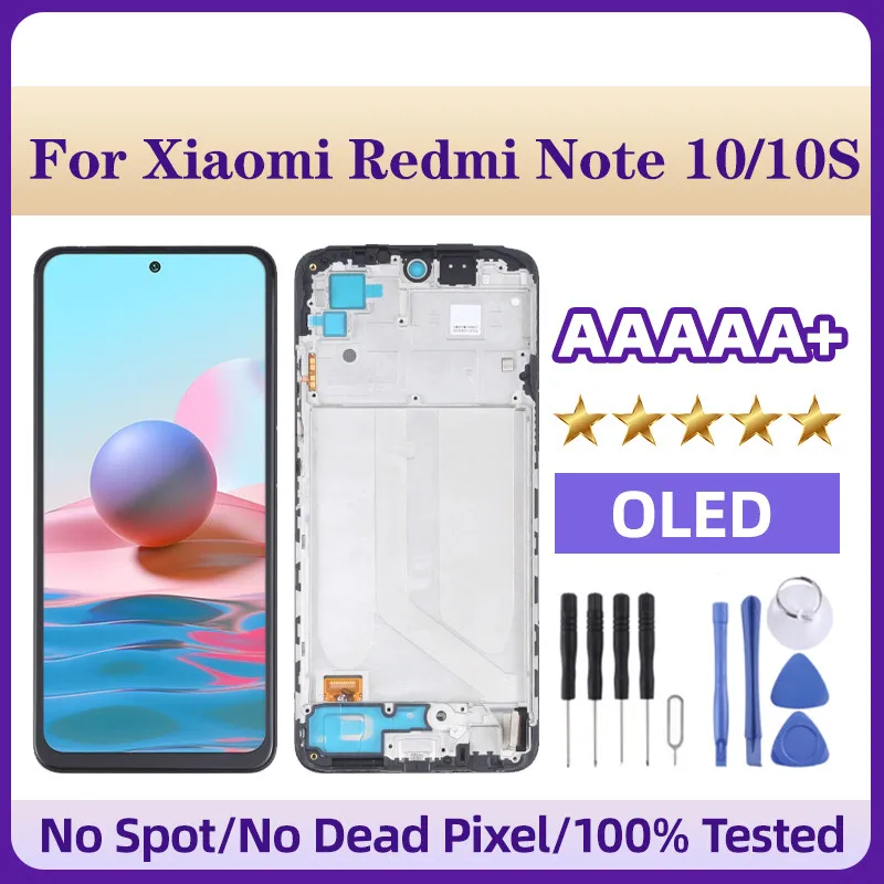 

OLED Material LCD Screen and Digitizer Full Assembly With Frame for Xiaomi Redmi Note 10 / Redmi Note 10s