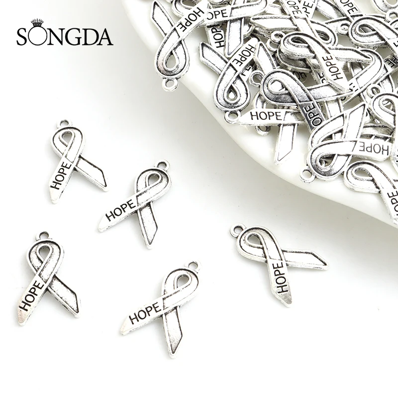 

20pcs Hope Alloy Charms Silver Color Creativity Ribbon Metal Pendant for Making DIY Handmade Earrings Necklace Accessories Craft