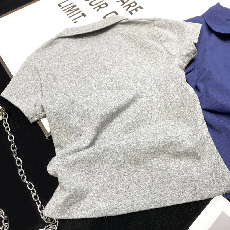 Женская футболка с коротким рукавом [YOZOU] серая или синяя облегающая из хлопка в