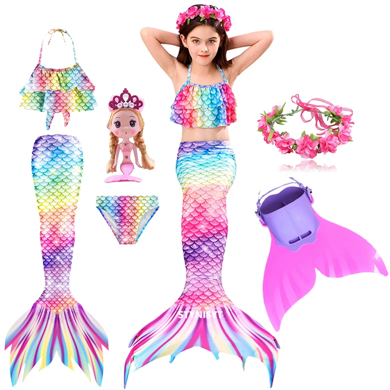 

Купальный костюм для девочек с хвостом Русалочки, детский Фэнтезийный купальный костюм для вечевечерние, бикини маленькой Русалочки на Хэл...