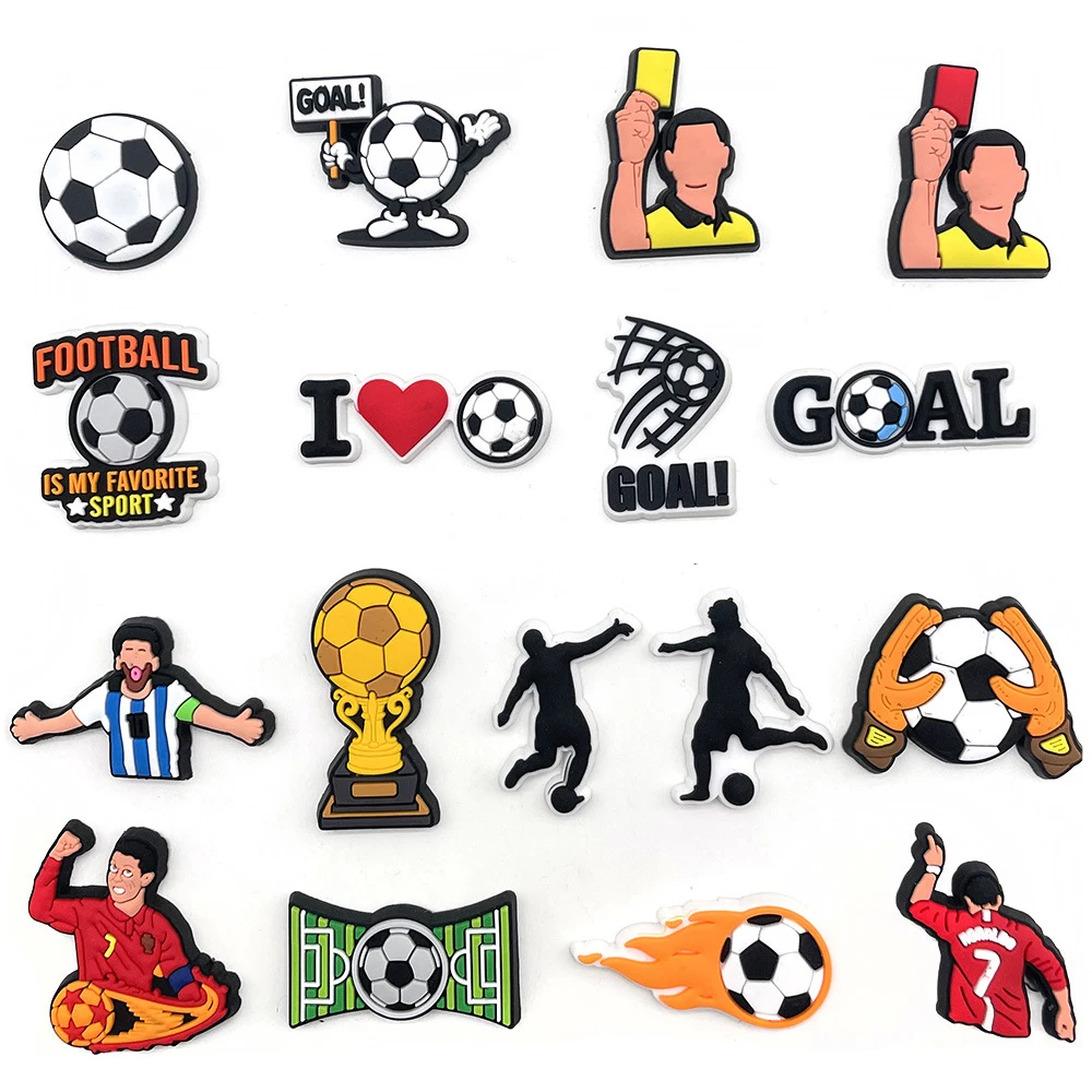 Hot 1pcs Soccer  Football Shoe Charms for Croc Clog Sandals Decoration Accessories Pins for Women Men Adults Party Favor Gifts