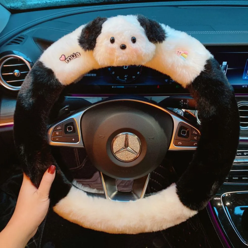 

38Cm Kawaii Sanrio Pochacco Plush Steering Wheel Cover Cartoon Anime Anti-Slip Elasticity Steering Covers Interior Accessories