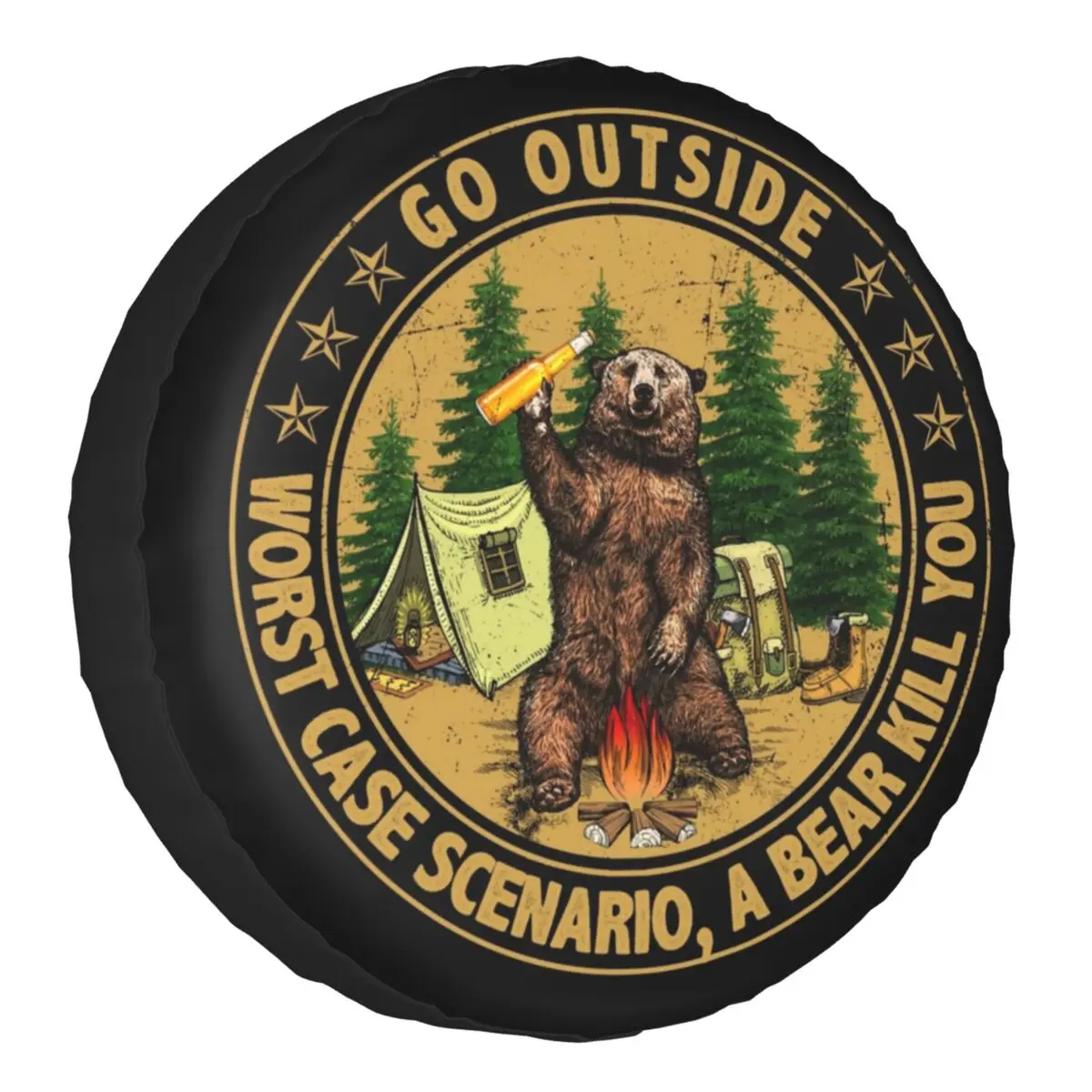 

Go Outside Worst Case Scenario A Bear Kill You Tire Cover 4WD 4x4 SUV Bears Beer Camping Spare Wheel Protector For Jeep Wrangler