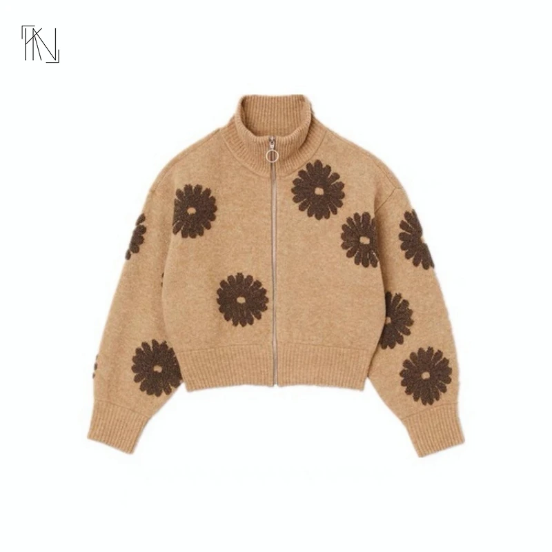 Round Neck Embroidered Knitted Cardigan 2023 Spring and Winter New French Daisy Short Coat Sweater Wool Blended Women's Wear