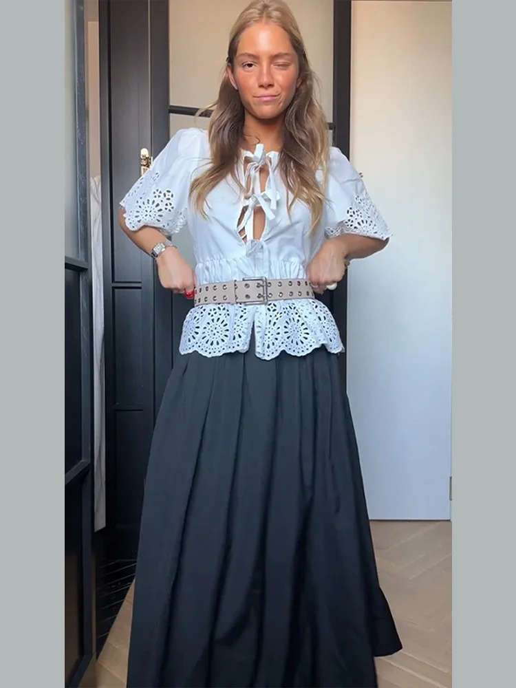 Женская ажурная рубашка элегантная белая Повседневная Блузка с круглым вырезом