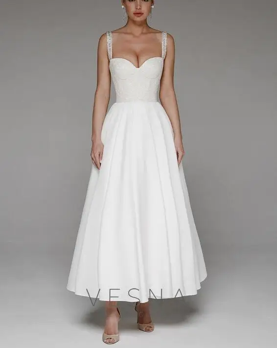 

2023 Tea Lenth Two Straps wedding dress