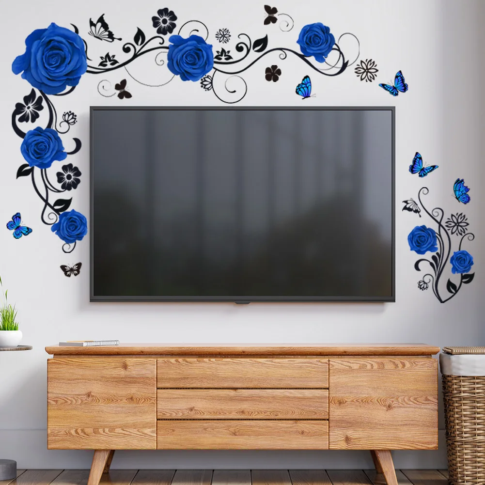 

C5 Flower Vine Butterfly Wall Sticker TV Bedroom Bed Background Decoration Mural Home Decor Self-adhesive Beautify Wallpaper