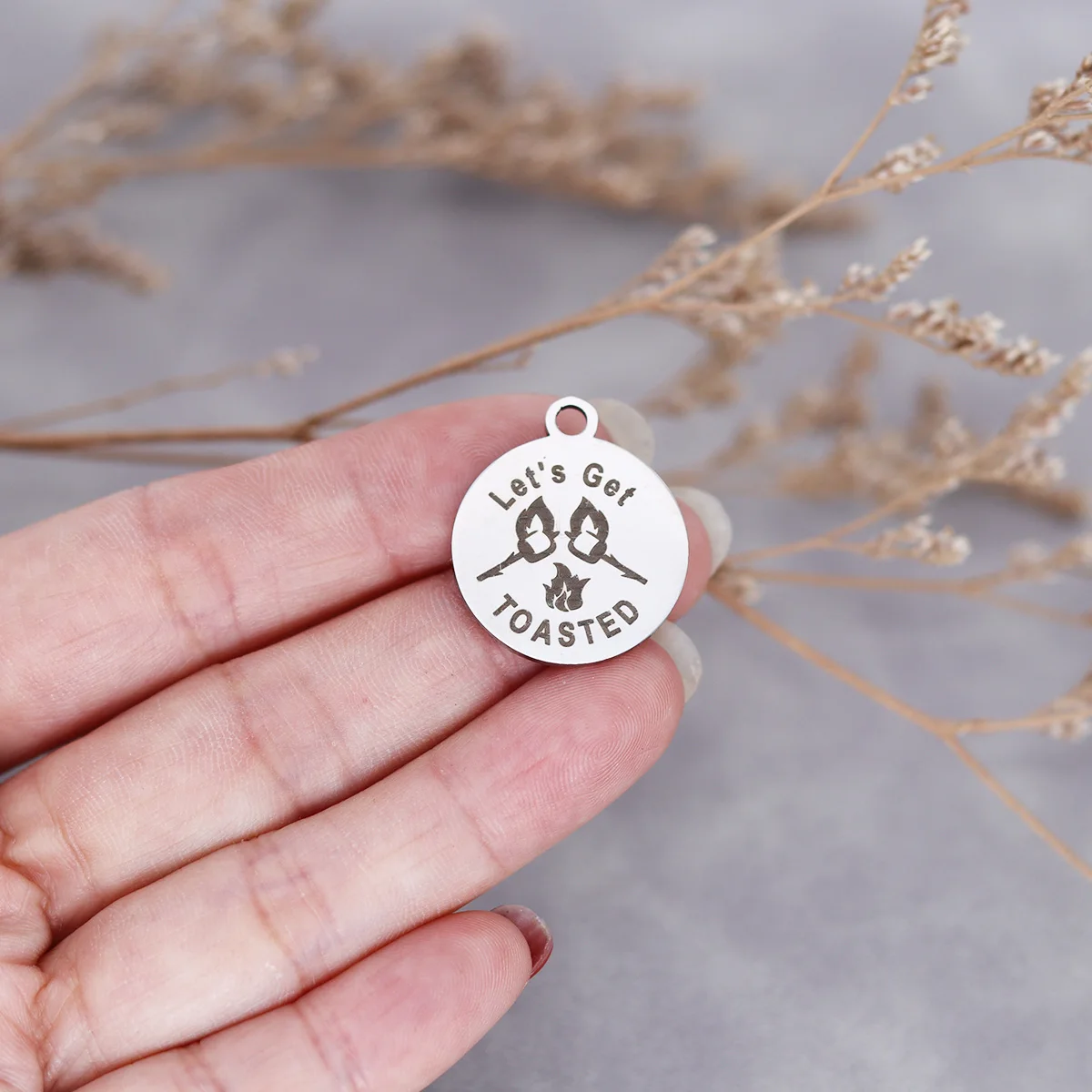

3Pcs/lot Laser Engraved Let's Get Toasted Camping Stainless Steel Charm For Necklace Bracelets Keychain DIY Jewelry Making