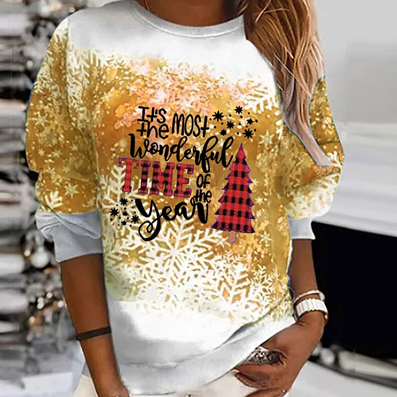 

Christmas Clothing Casual O-Neck Long Sleeve Straight Top T-Shirt Women's Elegant Sweatshirt Street Fashion Loose Pullover Tops