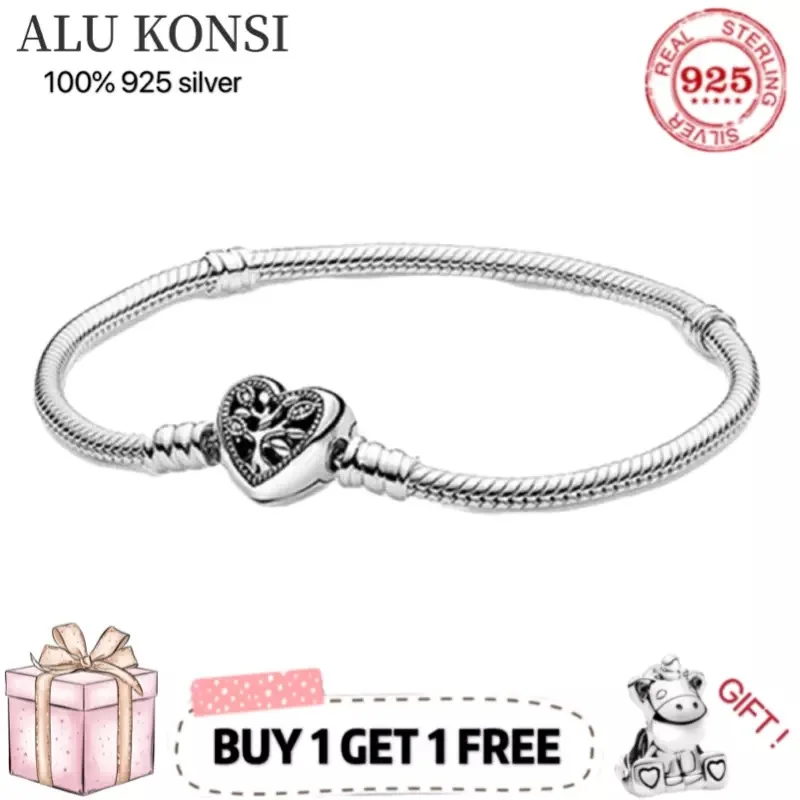 

New Hot Sale 100% Real 925 Sterling Silver pan Love heart tree shape Bracelet for Women Fit Original Charms Bangle DIY Jewelry