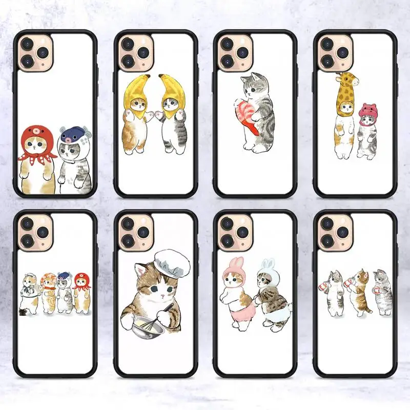 

Funny Cartoon Cat Phone Case Silicone PC+TPU Case for iPhone 11 12 13 Pro Max 8 7 6 Plus X SE XR Hard Fundas