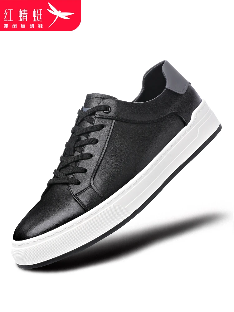 Red Dragonfly Black Sports Board Shoes Men's Versatile Autumn and Winter New Casual Leather Surface Flat High-G... |