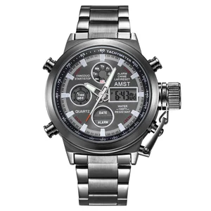 Часы наручные мужские кварцевые Светодиодные, люксовые брендовые водонепроницаемые полностью стальные, аналоговые спортивные