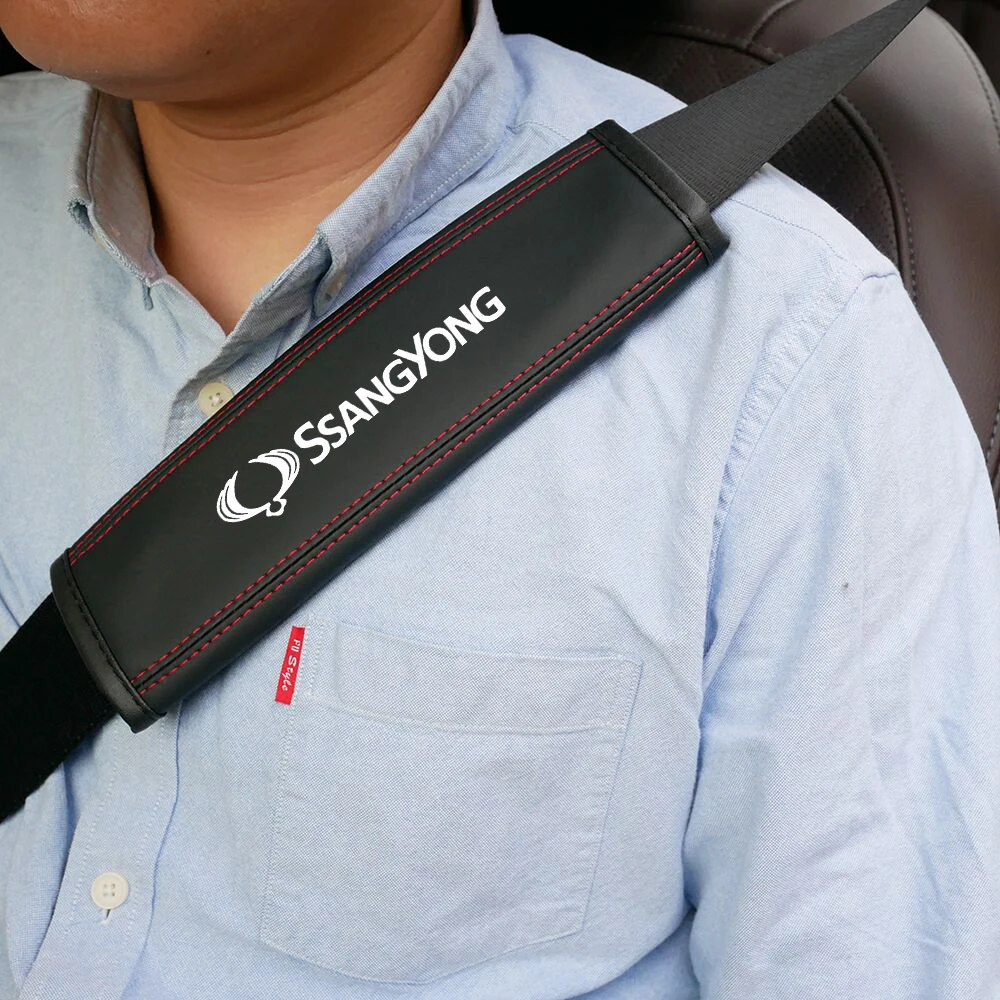 

For SSANGYONG car safety belt shoulder pad high quality leather safety belt pad SSANGYONG shoulder guard accessories 1pcs
