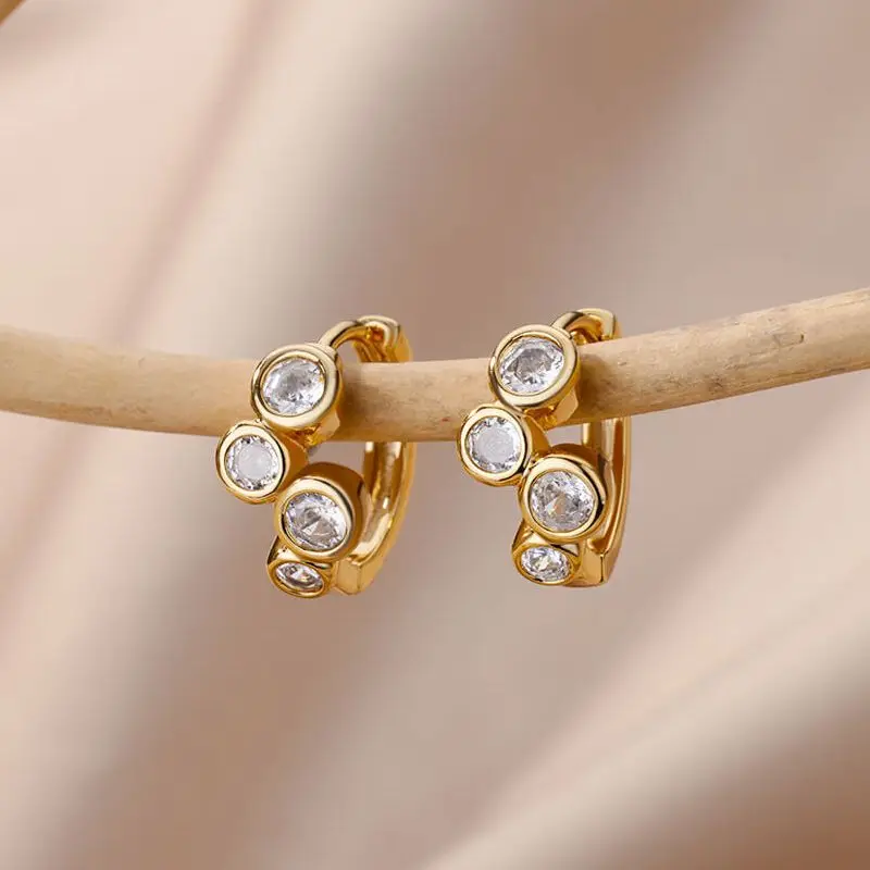Zircon Earrings For Women Cubic Zirconia Stainless Steel Hoop Piercing Earring 2023 Trending Aesthetic Jewerly aretes de mujer