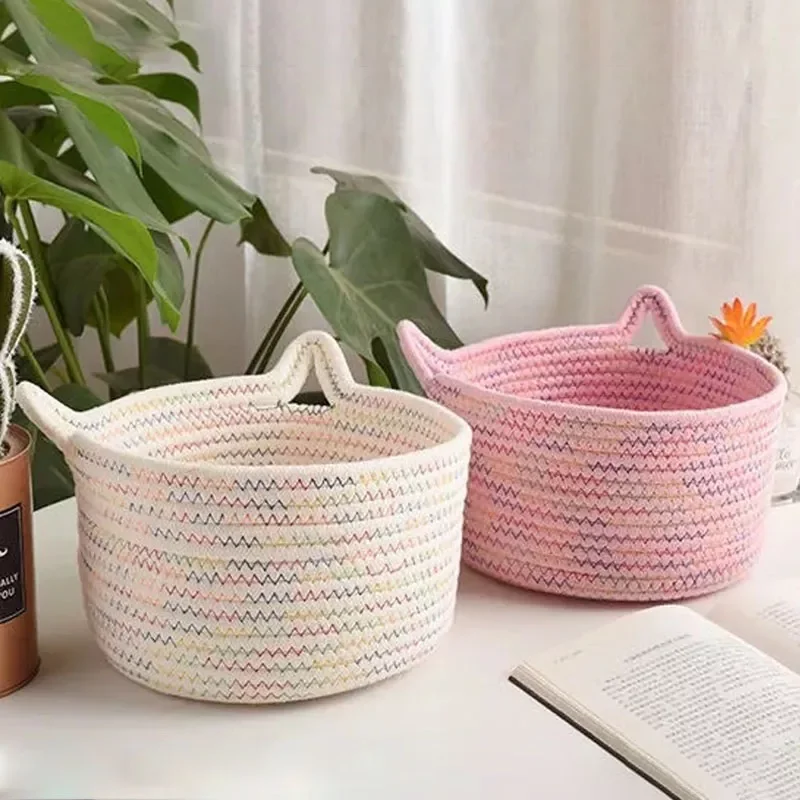 

2022Cat Ear Desktop Storage Baskets Creative Multifunction Pet Nest Cat Nest Woven Basket Room Organizer Food Containers