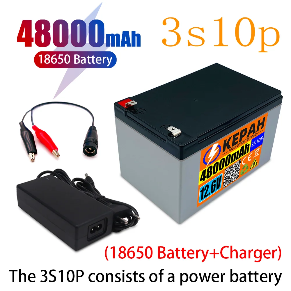 48ah 12,6v high power lithium battery + charger, suitable for 12V voltage equipment, inverter xenon lamp and solar street lamp